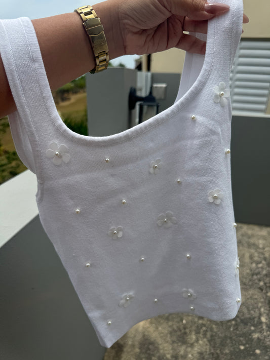 Florecitas y perlas Top