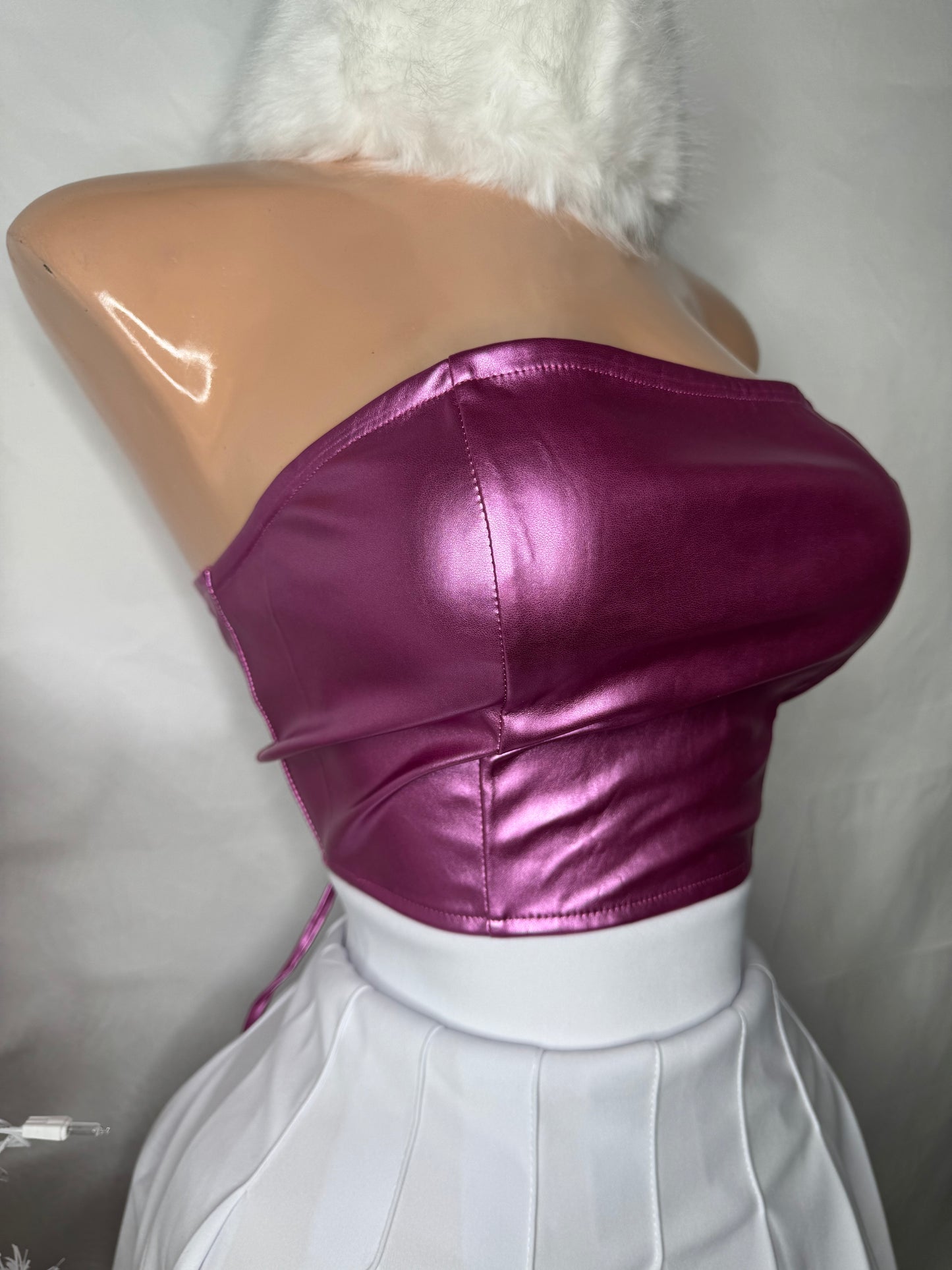 Faux Leather Top in Pink