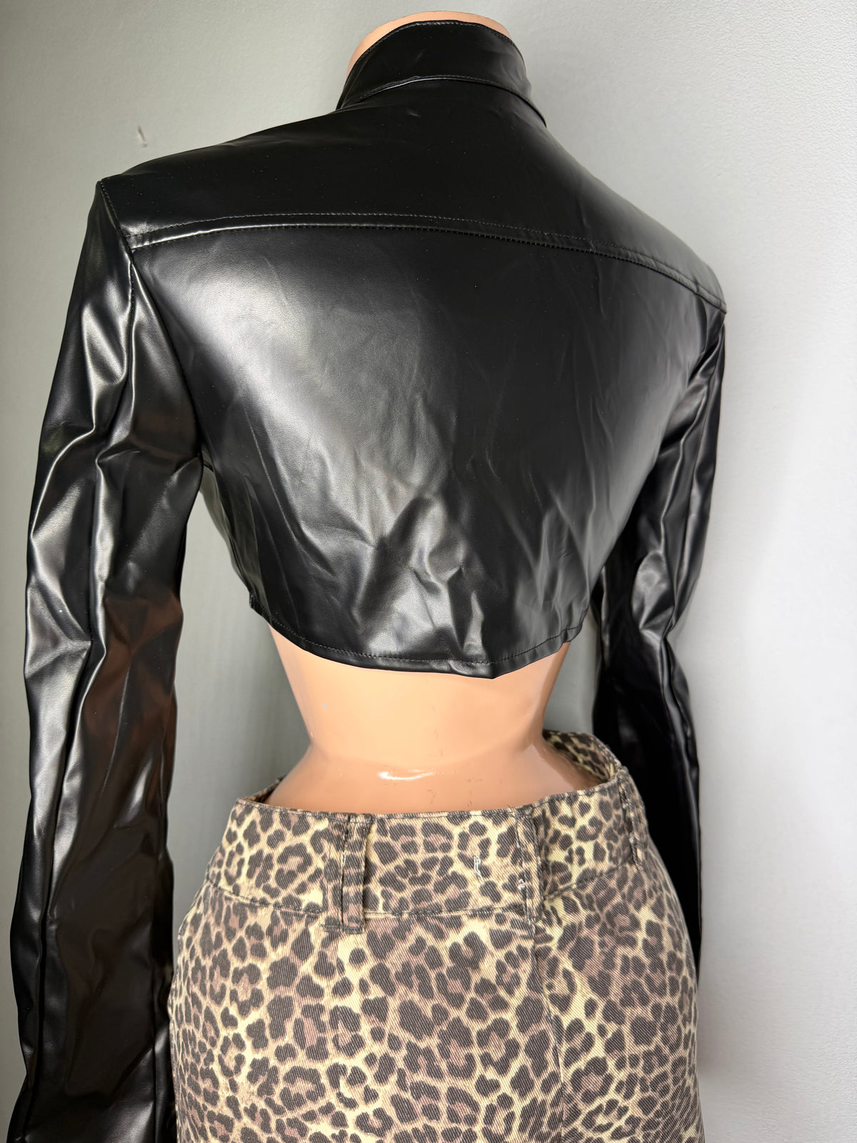 Crop Faux Leather Jacket in Black